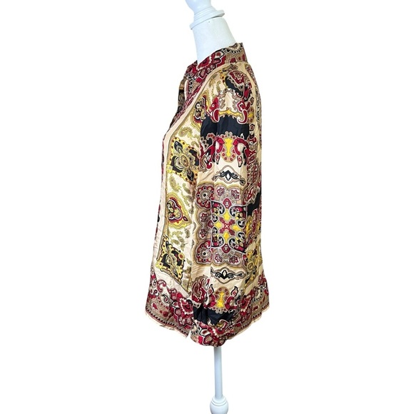 DANA BUCHMAN Paisley 100% Silk Button-up Top Red Gold Festive VTG Sz 6 Petite - Picture 2 of 10